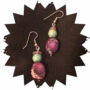 Purple Stone & Turquoise Gold Bead Rock Earrings